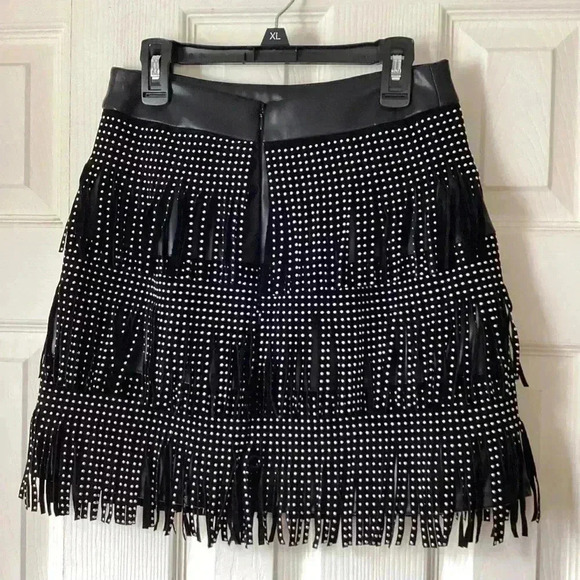 NWT Sincerely Jules Black Faux Leather Mini Skirt Studded Fringe Detail Small - Picture 10 of 10